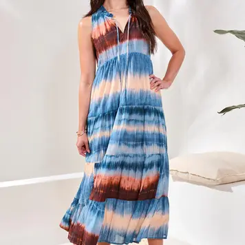 Tribal Tribal Lined Maxi Tiered Dress 974O