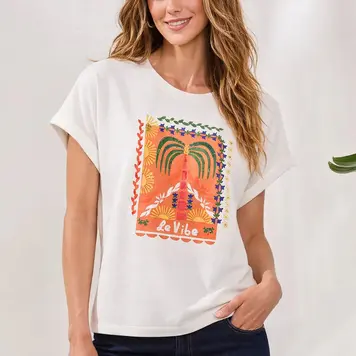 Tribal Tribal Crew Dolman Sleeve W/ Beaded Detail Print 6100O