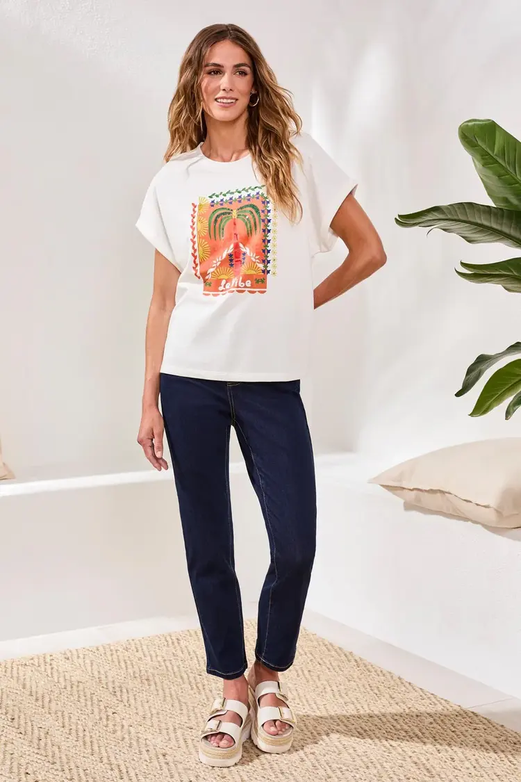 Tribal Tribal Crew Dolman Sleeve W/ Beaded Detail Print 6100O