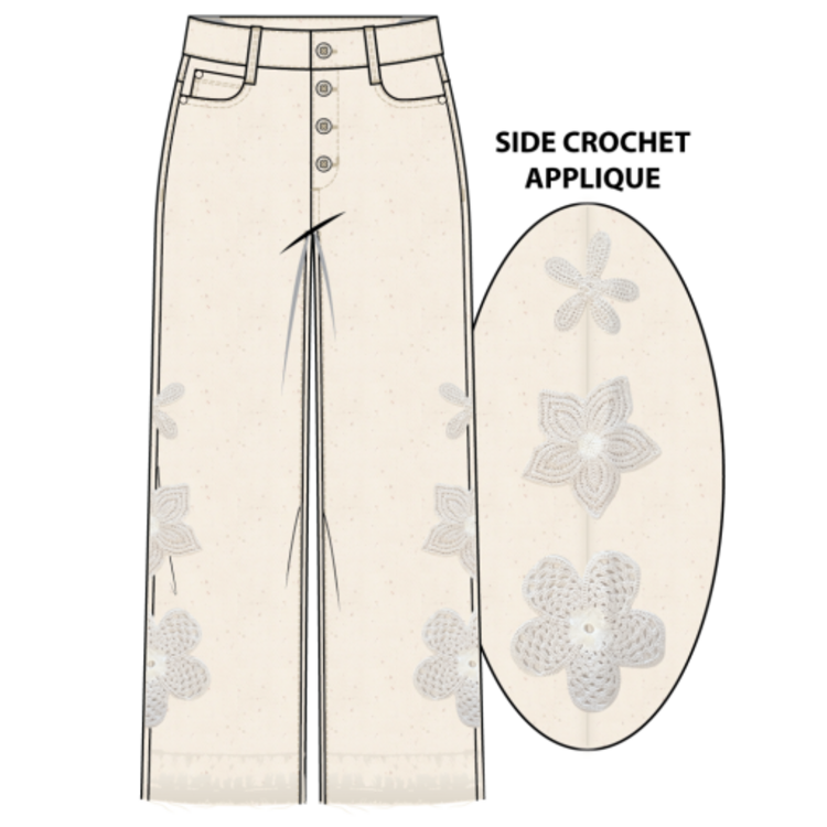 Tribal Tribal Audrey Button Fly Wide Crop Pant W/ Crochet Detail 6101O