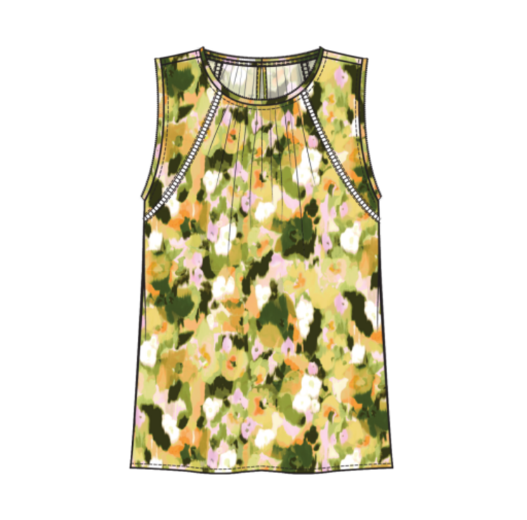 Tribal PRINTED SLEEVELESS BLOUSE WITH CROCHET TRIM-5399O