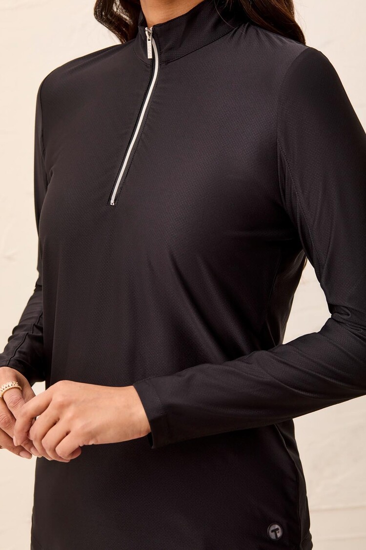 Tribal Tribal 4994O Long Sleeve Zip Up Mock Neck Top with Moisture Wicking and SPF protection