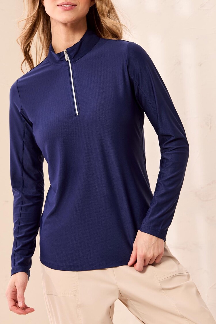 Tribal Tribal 4994O Long Sleeve Zip Up Mock Neck Top with Moisture Wicking and SPF protection