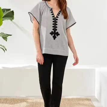 Tribal Tribal Sleeveless Blouse With Tape Detail 3116O