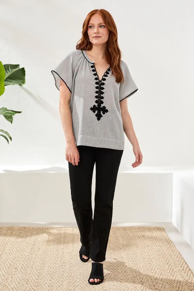 Tribal Tribal Sleeveless Blouse With Tape Detail 3116O