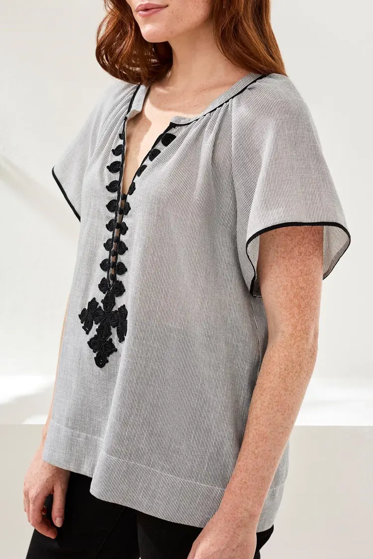Tribal Tribal Sleeveless Blouse With Tape Detail 3116O