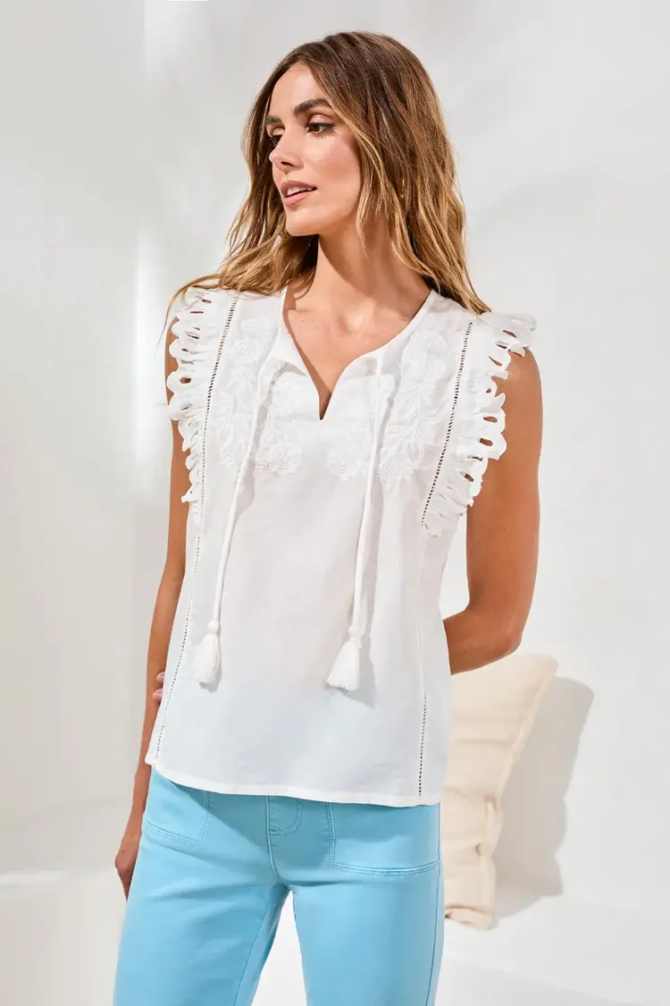 Tribal Tribal Frill Sleeve Blouse With Embroidery 6215O