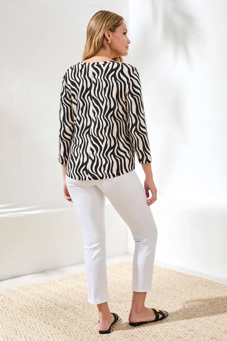 Tribal Tribal 3/4 Sleeve Scoop Neck Top W/ Buttons 2474O