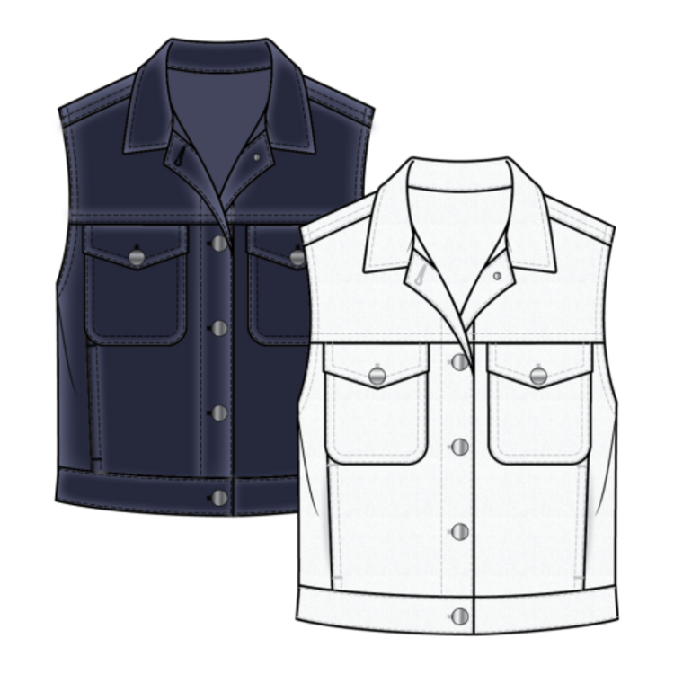 Tribal Tribal Sleeveless Denim Jacket W/ Pockets 6185O