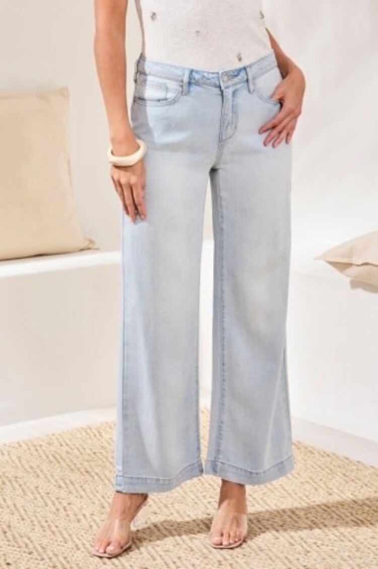 Tribal Tribal Audrey Hugging Flowy Wide Denim Pants 6181O