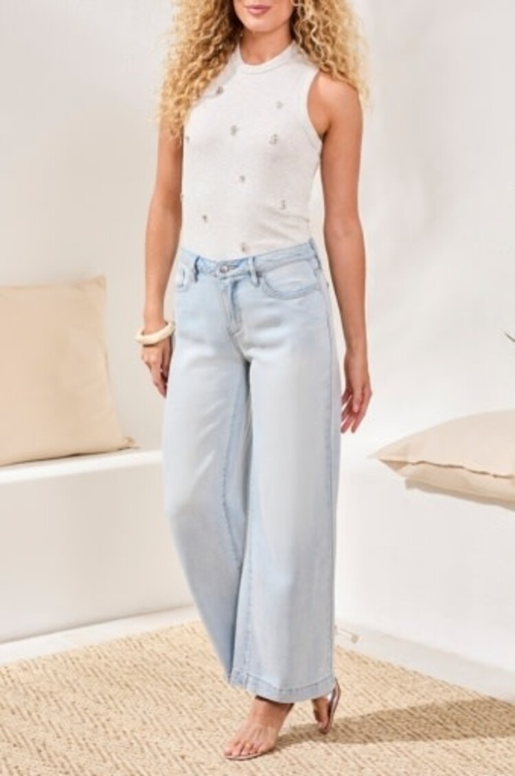 Tribal Tribal Audrey Hugging Flowy Wide Denim Pants 6181O
