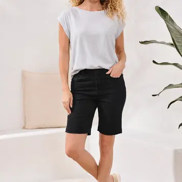 Tribal Tribal Audrey Pull On Wide Bermuda Jean Shorts 5709O