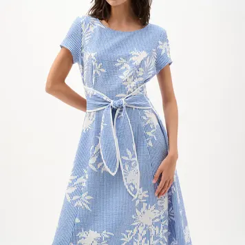 Joseph Ribkoff Joseph Ribkoff Short Sleeve Seersucker Tie Front Dress 262191