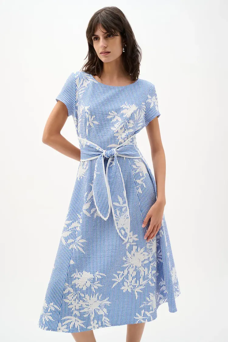 Joseph Ribkoff Joseph Ribkoff Short Sleeve Seersucker Tie Front Dress 262191