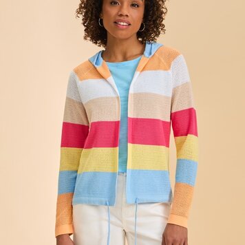 fdj FDJ Striped Pointelle Hooded Cardigan 1631314