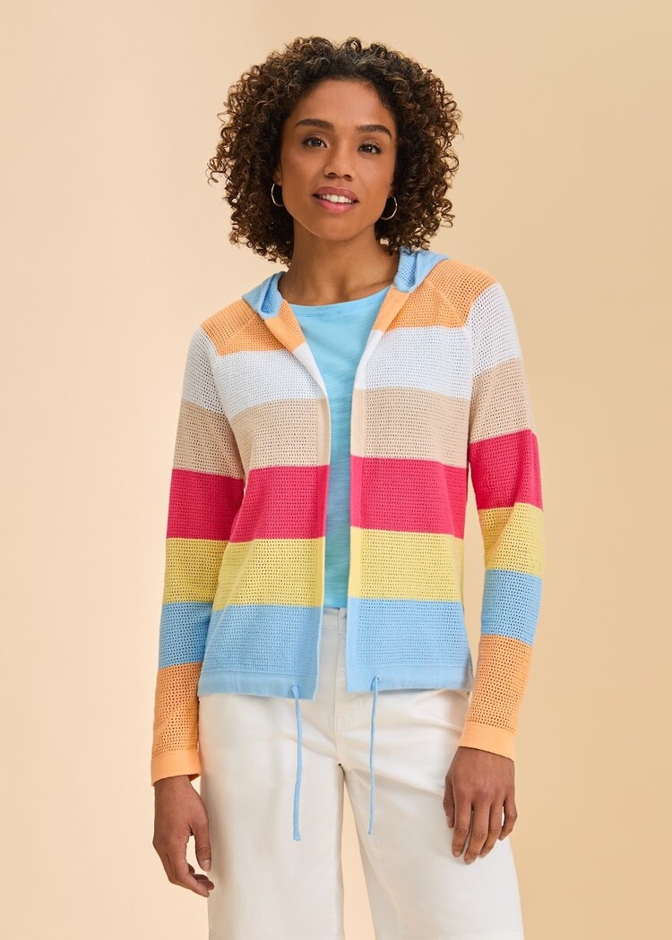 fdj FDJ Striped Pointelle Hooded Cardigan 1631314