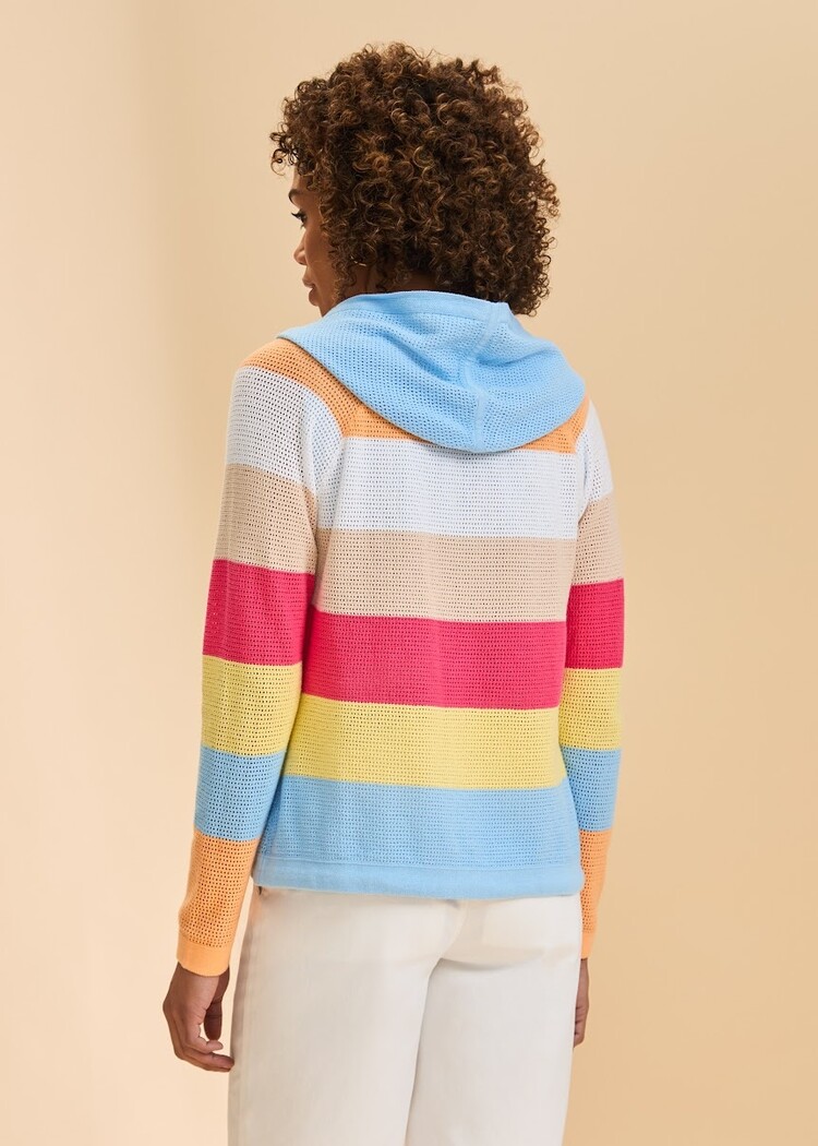 fdj FDJ Striped Pointelle Hooded Cardigan 1631314