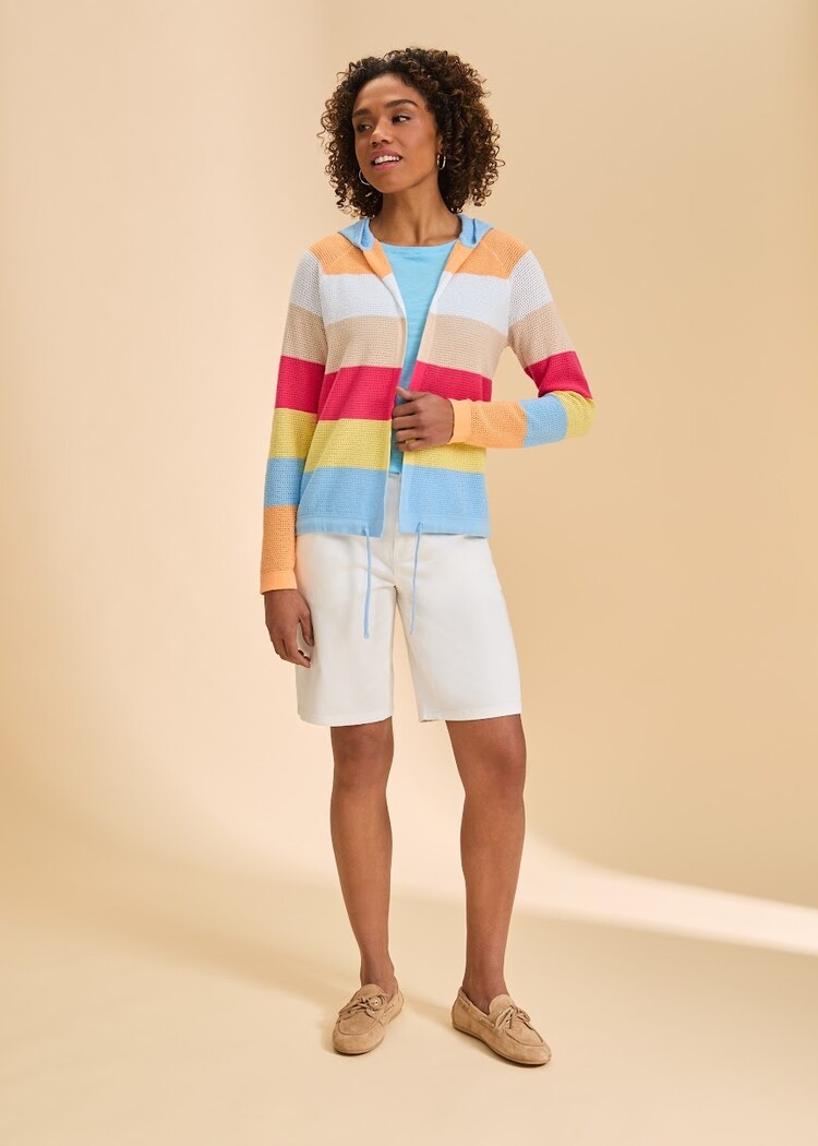 fdj FDJ Striped Pointelle Hooded Cardigan 1631314