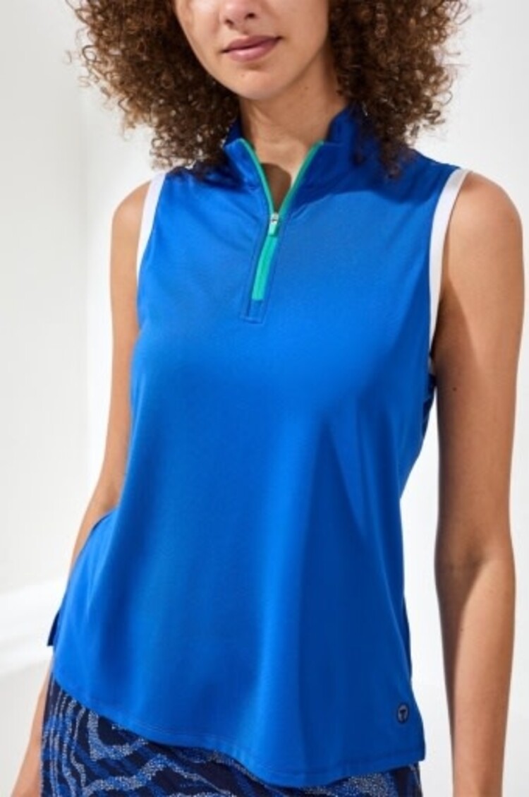 Tribal SLVLESS ZIP MOCK NECK TOP- 3018O