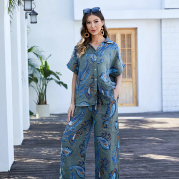 Orange Fashion Lorenza’s Paisley Print Linen Shirt NV-4603