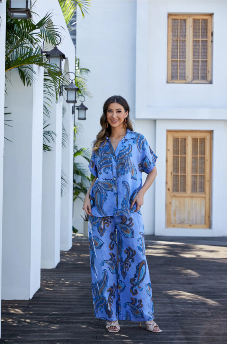 Orange Fashion Lorenza’s Paisley Print Linen Shirt NV-4603
