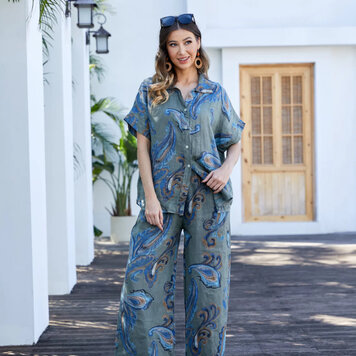 Orange Fashion Paisley Print Linen Pant NV-2942