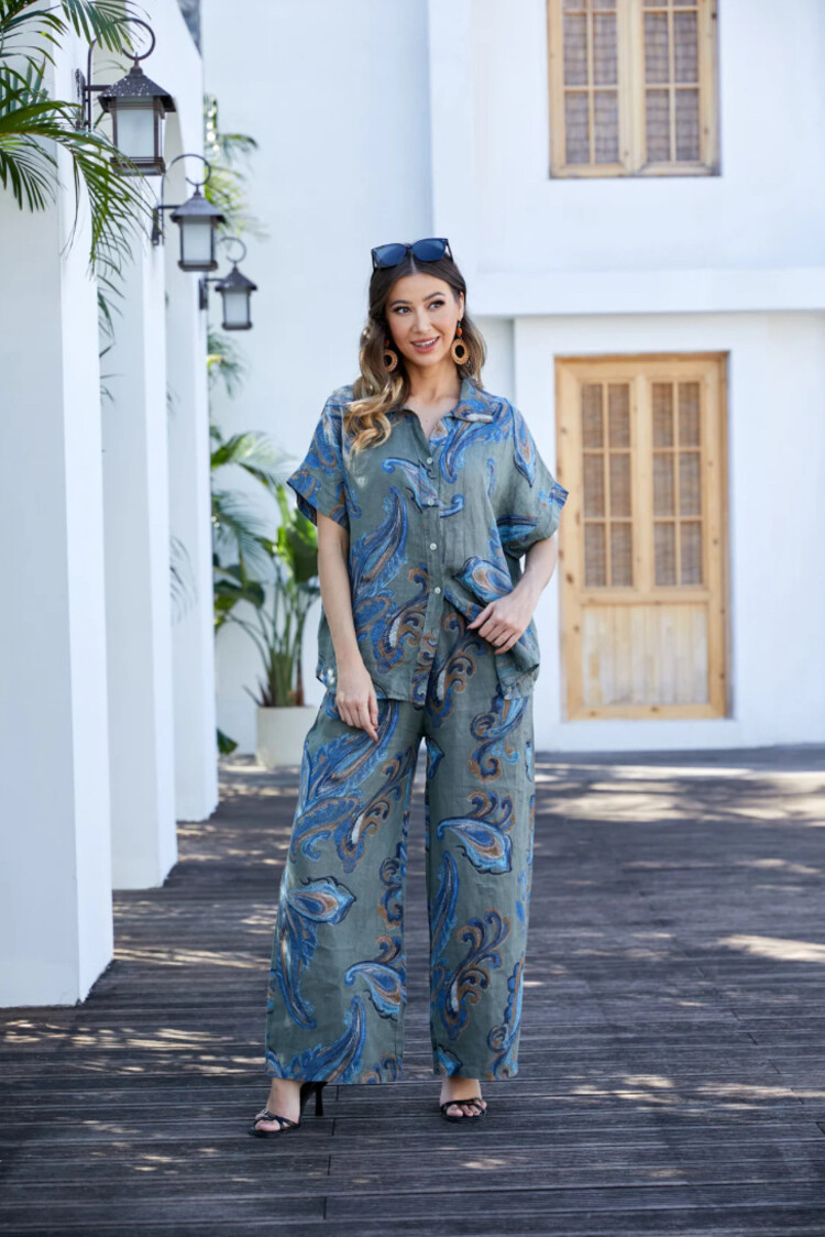 Orange Fashion Paisley Print Linen Pant NV-2942
