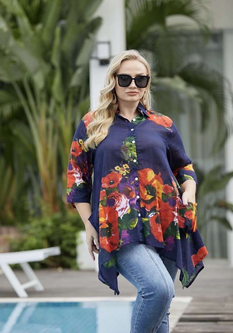Orange Fashion Village CR-97 Floral Top