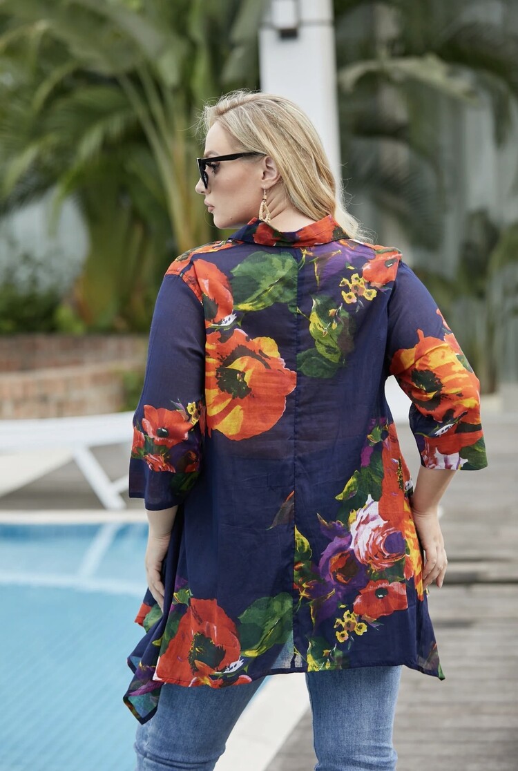 Orange Fashion Village CR-97 Floral Top