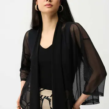 Joseph Ribkoff Joseph Ribkoff Mesh and Silky Knit Draped Open Front Cover-Up 261204