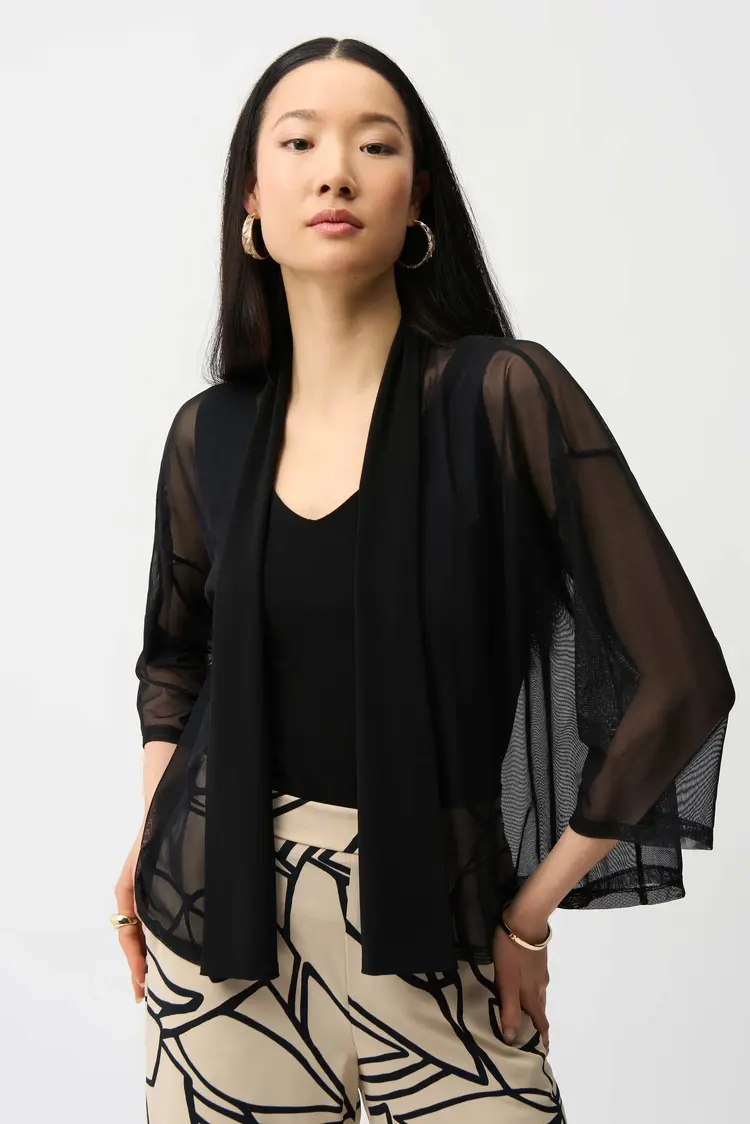 Joseph Ribkoff Joseph Ribkoff Mesh and Silky Knit Draped Open Front Cover-Up 261204