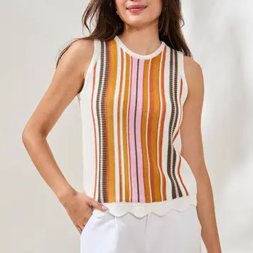 Tribal Tribal Crew Neck Sleeveless Sweater 6117O