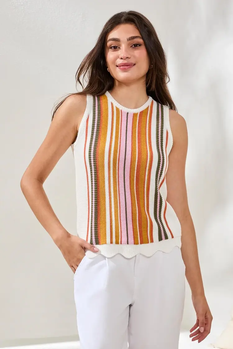 Tribal Tribal Crew Neck Sleeveless Sweater 6117O