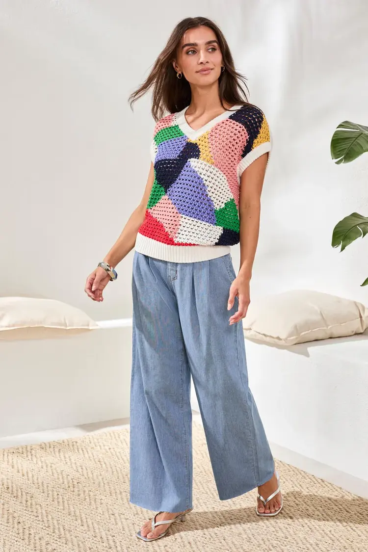 Tribal Tribal Cap Sleeve V Neck Sweater 6125O