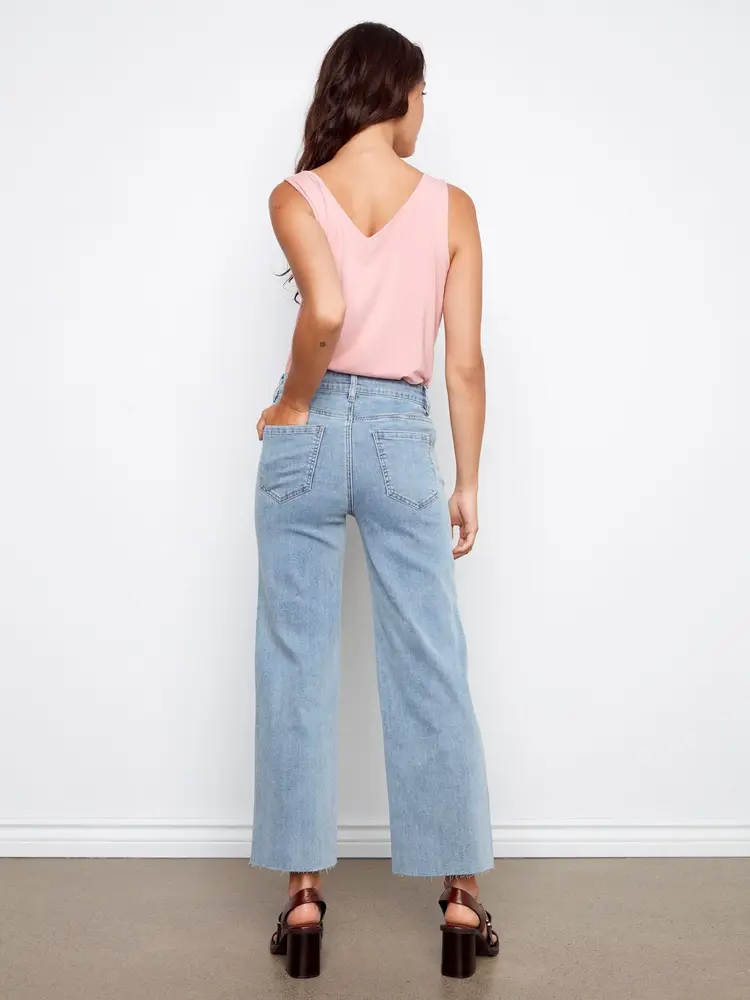 Charlie B Charlie B All Over Floral Embroidered Wide Leg Stretch Denim Pants C5744
