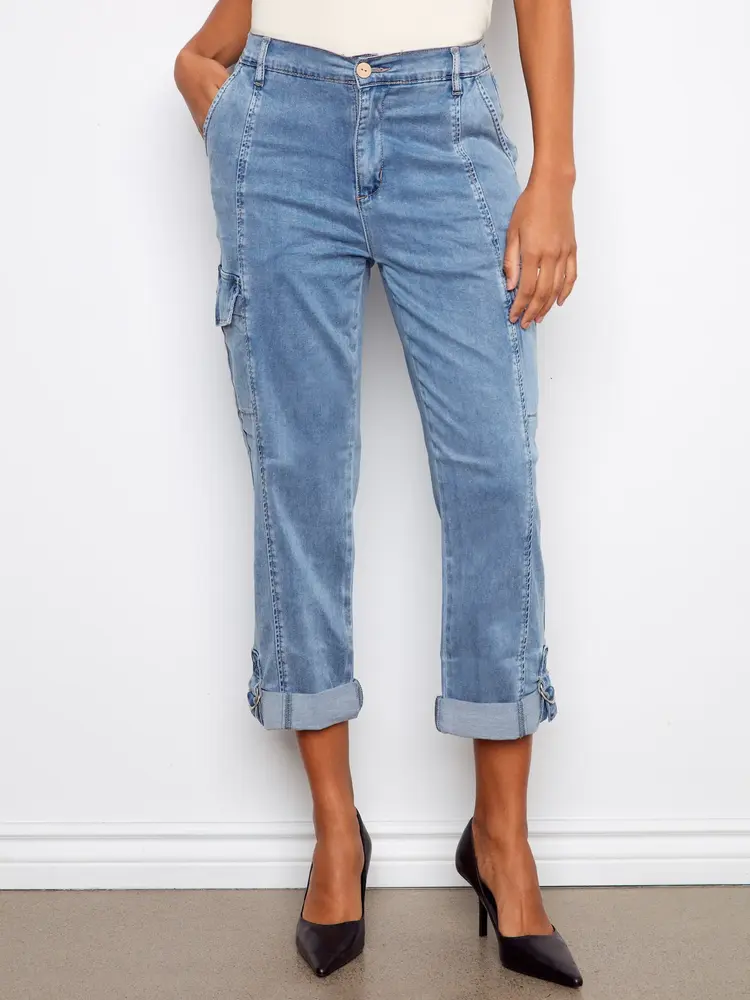Charlie B Charlie B Stretch Tencel Cargo Pants W/ Adjustable Hem C5492