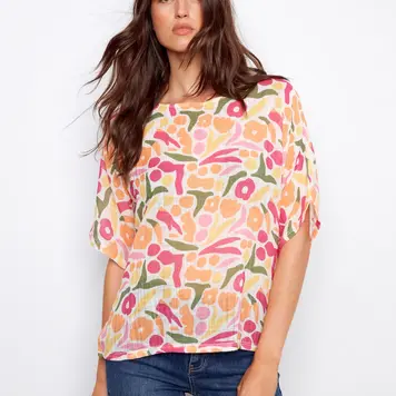 Charlie B Charlie B Digital Printed Dolman Cotton Blouse C4296YD