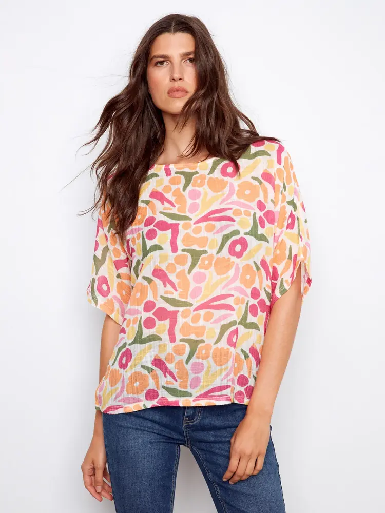 Charlie B Charlie B Digital Printed Dolman Cotton Blouse C4296YD