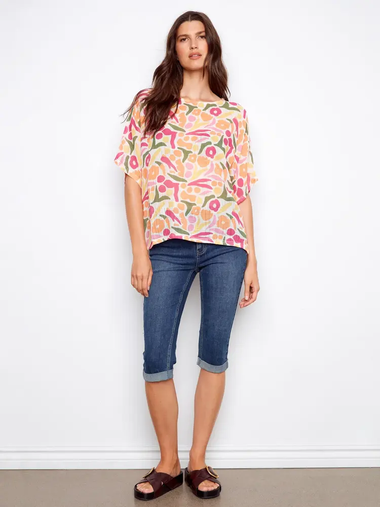 Charlie B Charlie B Digital Printed Dolman Cotton Blouse C4296YD