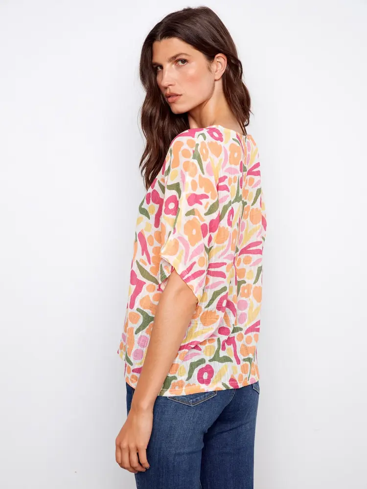Charlie B Charlie B Digital Printed Dolman Cotton Blouse C4296YD