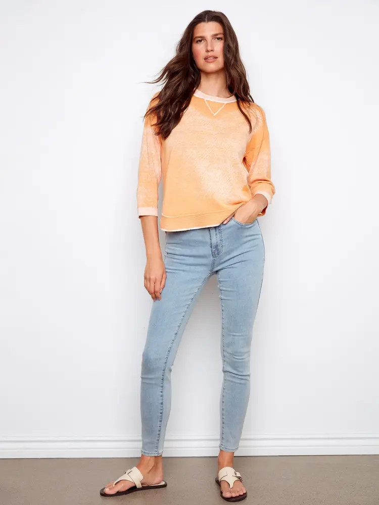 Charlie B Charlie B Reversed Print 3/4 Sleeve Sweater With Curved Hem C2964