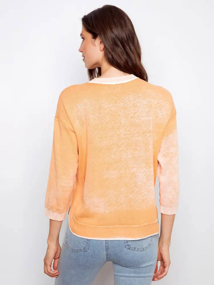 Charlie B Charlie B Reversed Print 3/4 Sleeve Sweater With Curved Hem C2964