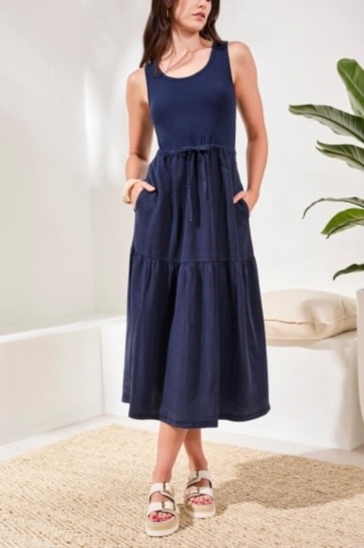 Tribal Tribal Mixed Media Sleeveless Boat Neck Maxi Dress 5776O