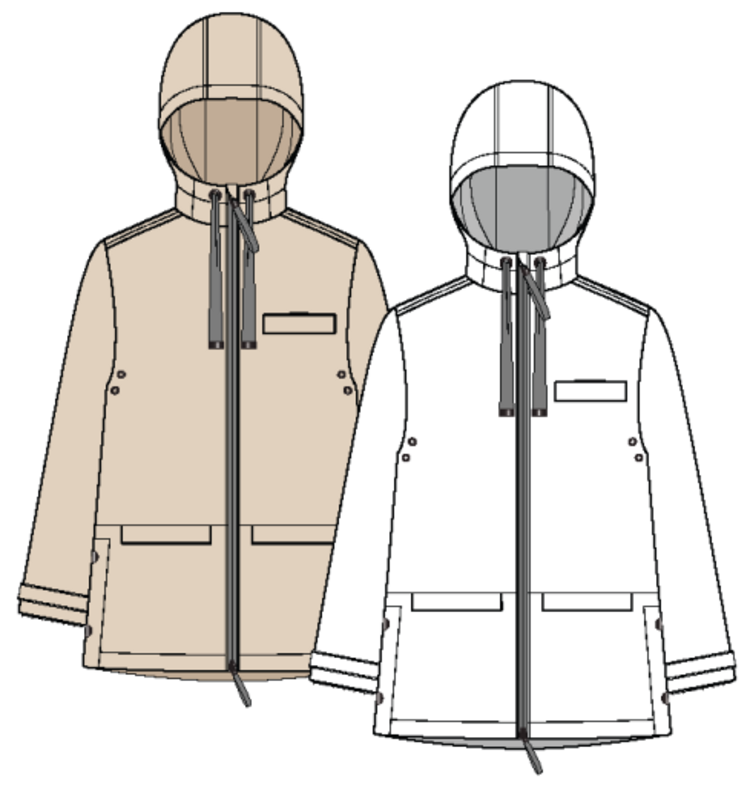 Tribal L/S ZIP FRT RAIN COAT W/HOOD-CANVAS