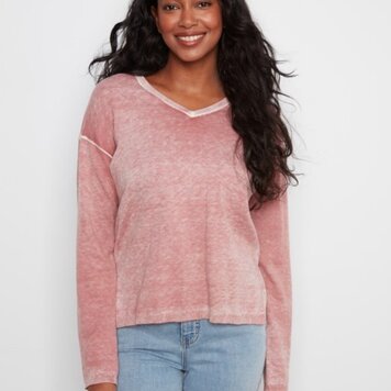 Charlie B Charlie B  Long Sleeve Drop Shoulder V Neck Sweater C2907