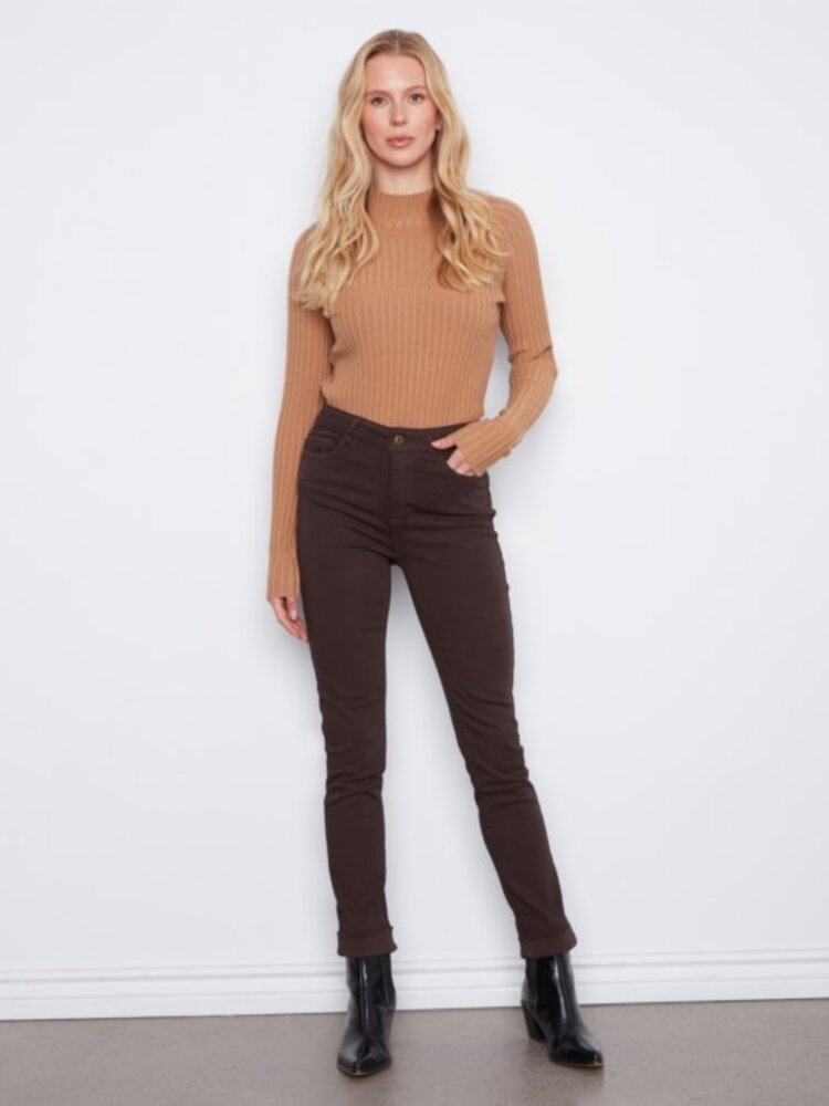 Charlie B Charlie B Cuffed Hem Slim 5 Pocket Stretch Denim Pants C5309Y