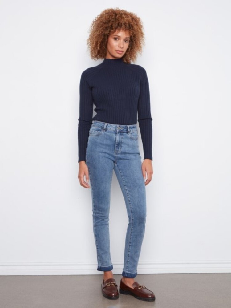 Charlie B Charlie B Cuffed Hem Slim 5 Pocket Stretch Denim Pants C5309Y