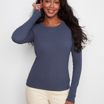 Charlie B Charlie B Tencel Rib Long Sleeve Crew Neck Top C1448