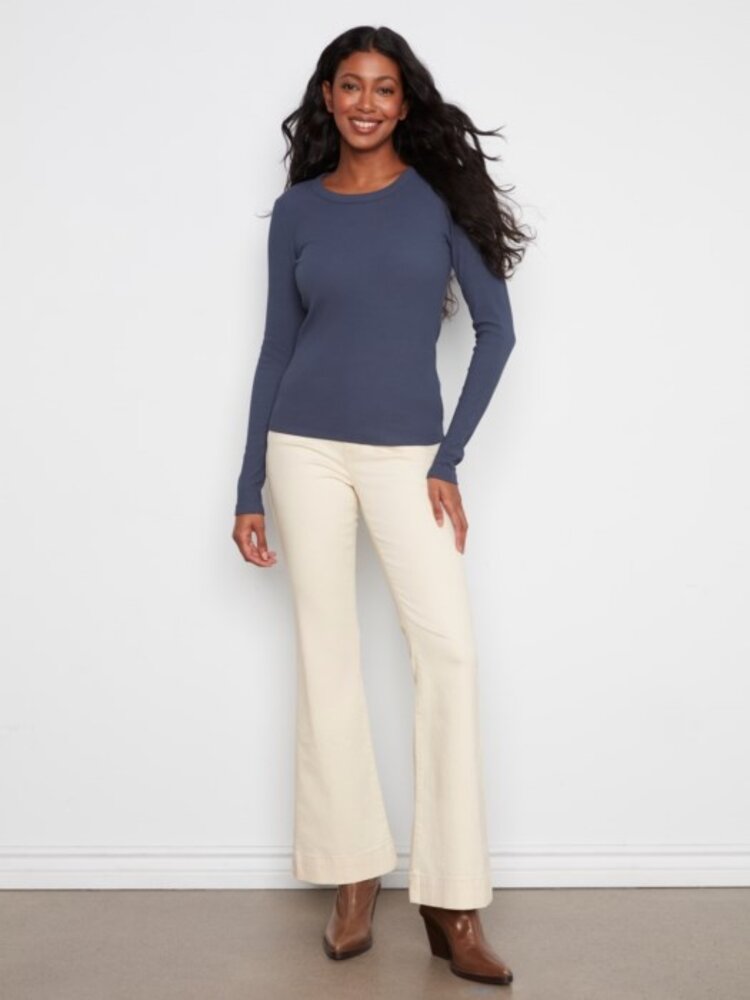 Charlie B Charlie B Tencel Rib Long Sleeve Crew Neck Top C1448