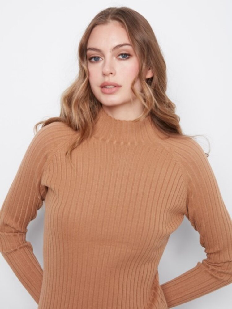 Charlie B Charlie B C2754R Ribbed Mock Neck Sweater
